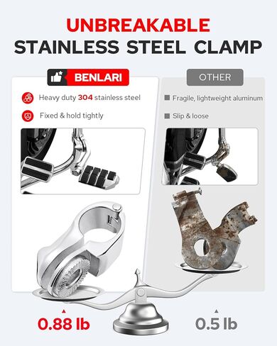 Benlari Highway Pegs,1.25" Motorcycle Highway Foot Pegs 304 Stainless Steel Long Angled Compatible With Harley Davidson Touring Street Glide Road Sportster fits 1-1/4"(32mm) Engine Guard(Chrome） in Saudi Arabia
