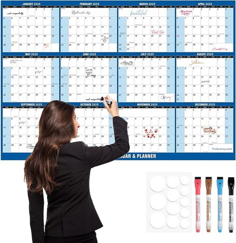 32" x 48" 2025 Wall Calendar Large Dry Erase Calendar for Wall Erasable Laminated 12 Month Wall Planner Yearly Annual Calendar Reversible Horizontal/Vertical Office Classroom Home Blue in Saudi Arabia