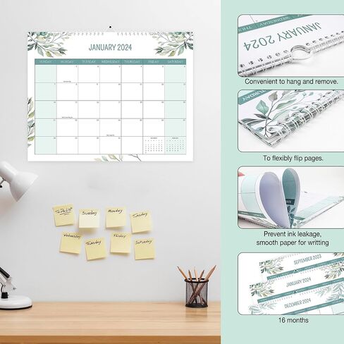 Wall Calendar Sept 2023 - Dec 2024 Monthly Desk Calendar Planner for 16 Monthes,15" X 11.8" Large Twin-Wire Binding Academic Organizer in Saudi Arabia