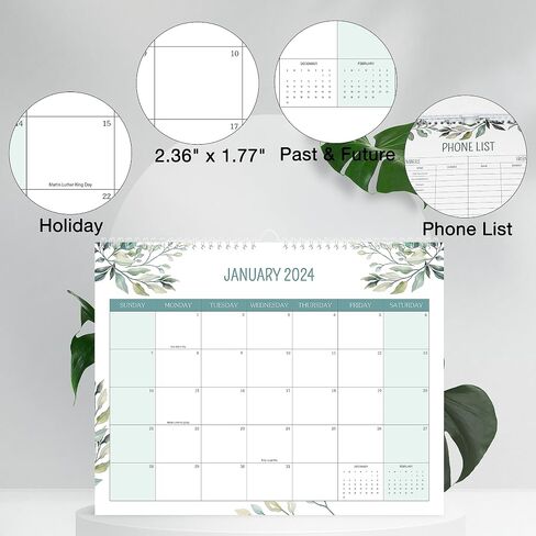 Wall Calendar Sept 2023 - Dec 2024 Monthly Desk Calendar Planner for 16 Monthes,15" X 11.8" Large Twin-Wire Binding Academic Organizer in Saudi Arabia