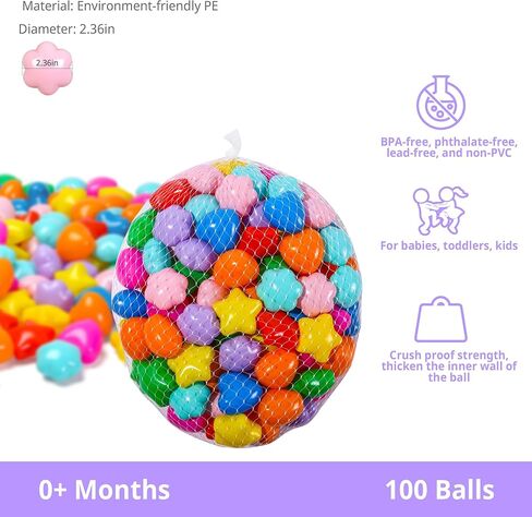 Ball Pit Balls for Toddlers,Plastic Mixed Star Toy Balls for Kids, for Baby Toddler Birthday Christmas, Ball Pool Play Tent, Baby Kiddie Pool Water Toys, Party Decoration in Kuwait