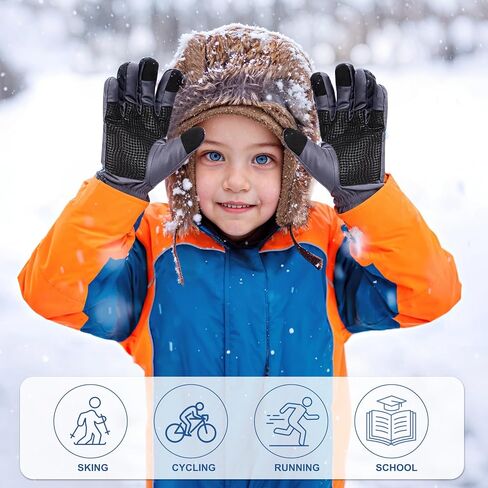 Sukeen Kids - قفازات شتوية بطول 5 درجات فهرنهايت للأولاد والبنات قفازات تزلج مقاومة للرياح ومضادة للانزلاق للطقس البارد مع قطيفة سميكة للاستخدام في الهواء الطلق in Kuwait