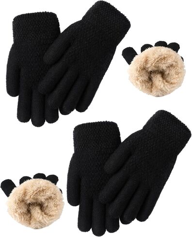 Glooarm 2 Pairs Kids Gloves Winter Thermal Wool Fleece Lined Gloves Thick Knit Gloves for Cold Weather Boys Girls 4-12 Years in Saudi Arabia