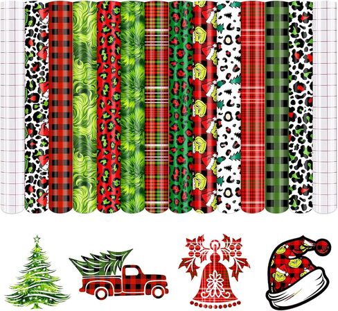 فينيل لاصق دائم لعيد الميلاد - 12 ورقة مقاس 12 * 10 بوصة نمط الفهد فينيل ذاتي اللصق مقاوم للماء فينيل دائم للأكواب فينيل متوافق مع Sillhoutte Cameo وCricut in Kuwait