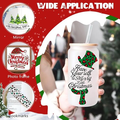 فينيل لاصق دائم لعيد الميلاد - 12 ورقة مقاس 12 * 10 بوصة نمط الفهد فينيل ذاتي اللصق مقاوم للماء فينيل دائم للأكواب فينيل متوافق مع Sillhoutte Cameo وCricut in Kuwait