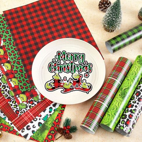 فينيل لاصق دائم لعيد الميلاد - 12 ورقة مقاس 12 * 10 بوصة نمط الفهد فينيل ذاتي اللصق مقاوم للماء فينيل دائم للأكواب فينيل متوافق مع Sillhoutte Cameo وCricut in Kuwait