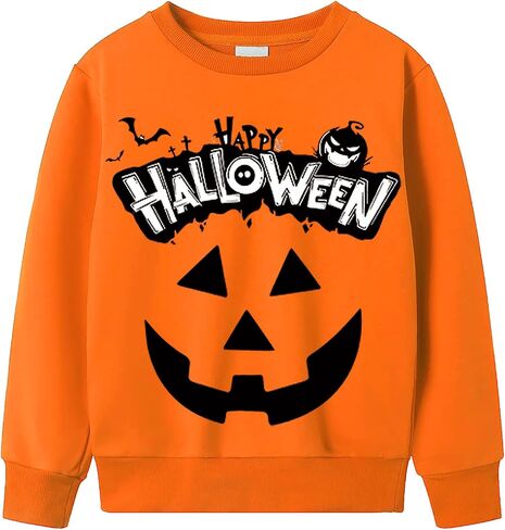 Kids Halloween Sweatshirt Toddler Boys Girls Pumpkin Face Long Sleeve Jumper Sweater Shirt 1-7T in Saudi Arabia