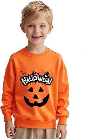Kids Halloween Sweatshirt Toddler Boys Girls Pumpkin Face Long Sleeve Jumper Sweater Shirt 1-7T in Saudi Arabia