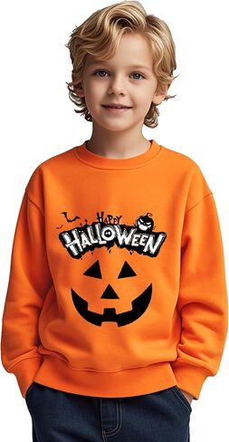 Kids Halloween Sweatshirt Toddler Boys Girls Pumpkin Face Long Sleeve Jumper Sweater Shirt 1-7T in Saudi Arabia