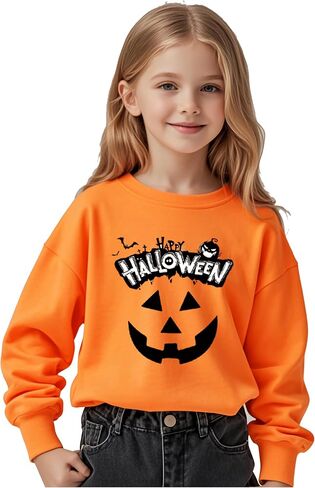 Kids Halloween Sweatshirt Toddler Boys Girls Pumpkin Face Long Sleeve Jumper Sweater Shirt 1-7T in Saudi Arabia