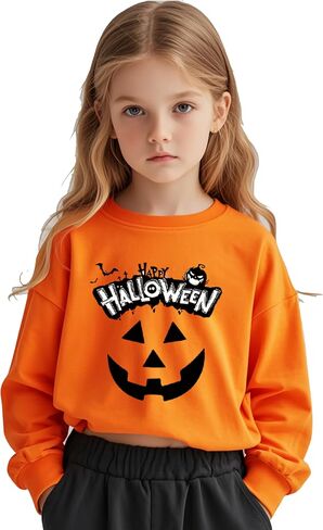 Kids Halloween Sweatshirt Toddler Boys Girls Pumpkin Face Long Sleeve Jumper Sweater Shirt 1-7T in Saudi Arabia