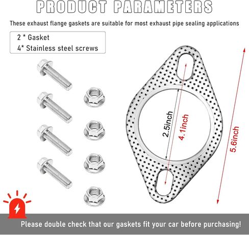 2 PCS Car Exhaust Gasket, 2.5 Inch 2-Bolt Exhaust Pipe Flange Gasket Replacement with 4 Screws, High Temp Exhaust Gasket for Headers Turbo Catback Axleback, Car Accessories in Kuwait