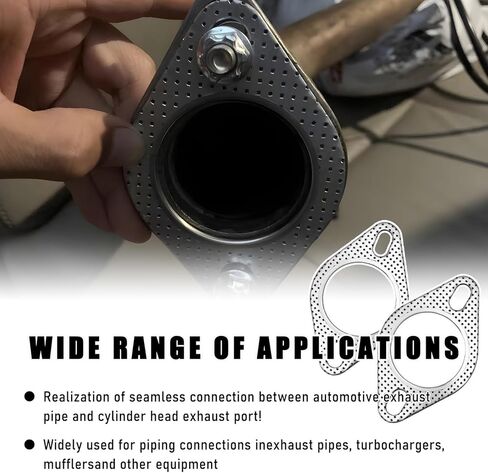 2 PCS Car Exhaust Gasket, 2.5 Inch 2-Bolt Exhaust Pipe Flange Gasket Replacement with 4 Screws, High Temp Exhaust Gasket for Headers Turbo Catback Axleback, Car Accessories in Kuwait