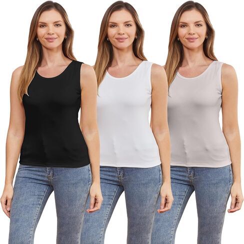 3 Pcs Womens Thermal Tank Tops Fleece Cami Underwear Tops Soft Sleeveless Undershirt Warm Base Layer Vest in Kuwait