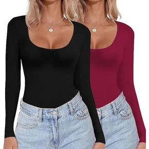 قمصان ملابس داخلية حرارية برقبة واسعة للسيدات مكونة من قطعتين بلايز بأكمام طويلة وقصة ضيقة وطبقة أساسية BS1 in Kuwait