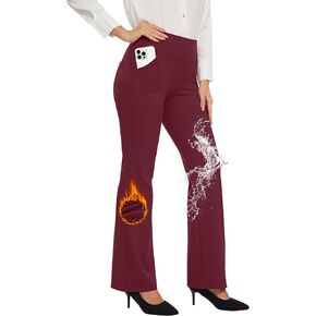 Desol Water Resistant Fleece Lined Flare Leggings for Women,Yoga Pants with 4 Pockets,Thermal Work Pants for Winter