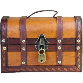 | Pirate Treasure Chest Storage Box - William 8,7" x5,5 x5,5 - Durable Wood & Metal Construction - Unique, Handmade Vintage Design With A Front Lock - Striking Decorative Element