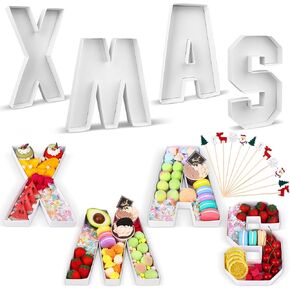 JOY Cardboard Letter Set with 50 Pcs Christmas Cocktail Fruit Picks Christmas Decorative Platters Party Charcuterie Letters Christmas Serving Tray Fillable Paper Box for Wedding Bachelorette Birthday