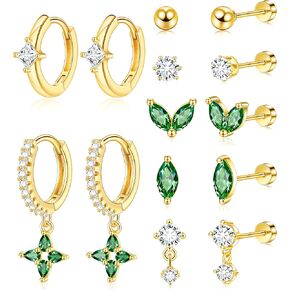 Gold Flat Back Stud Earrings Set Surgical Stainless Steel Dainty Cartilage Earring Pack for Women Men