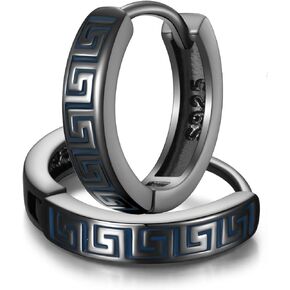 Black Small Mens Hoop Earrings 925 Sterling Silver Celtic Knot/Rune/Infinity/Maze Earrings for Men 16Mm Huggies Earrings