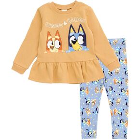 Bluey Girls Peplum Sweatshirt and Leggings Outfit Set Toddler to Big Kid Sizes (2T - 10-12)