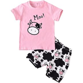 WDIRARA Toddler Girl Animal Print Short Sleeve Round Neck Shirts and Elastic Shorts Clothing Set