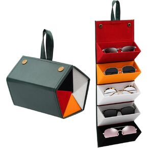 Travel Sunglasses Organizer, Sunglass Travel Case for Multiple Pairs, Foldable Hanging Eyeglass Storage with 5 Slots