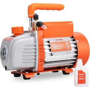 VEVOR 5 CFM 2 Stage Rotary Vane Vacuum Pump 1/2 HP Air Vacuum Pump Sparkless Motor Not only for R22 R410a but Also R32 R1234yf Systems for HVAC/Auto Repair&Maintenance Resin Degassing Two Oil Bottles