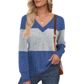 قمصان نسائية خريفية عصرية، سترات نسائية برقبة على شكل V وأكمام طويلة، بلوفر كاجوال خفيف الوزن in Kuwait