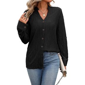 LILYCHIC Womens Button Down Shirts Long Sleeve V Neck Textured Casual Work Blouse Tops 2024 Trendy Fall Shirts in Kuwait