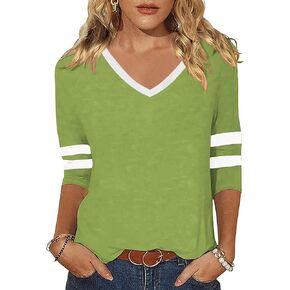 V Neck Shirt for Womens 3/4 Sleeve Raglan Patchwork Soft Casual Trendy Summer Blouse Tops