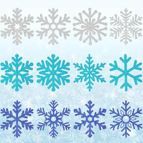 72 PCS Snowflake Cutouts Winter Glitter Snowflake Paper Cutout Bulletin Board Decor Silver Double-Side Bulletin Decor Xmas Glitter Ornaments for Winter Christmas Holiday Home Party Wonderland Decor