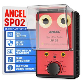 ANCEL SP02 Spark Plug Tester Automotive Engine Ignition Coil Tester Dual Holes 0 to 6000RPM Adjustable Working Frequency Car Spark Plug Gap Tool with Protective Cover for All 12V Gasoline Vehicles