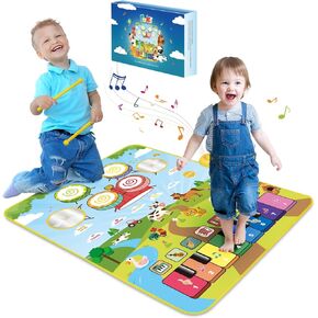 Foki 3-in-1 Musical Mats, Child Floor Piano Drum Animal Music Play Mat Montessori Sensory Early Educational Musical Learning Toys for Baby Girls Boys Birthday Toddlers 1-5 Years Old