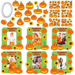 24 Sets Pumpkin Magnet Picture Frames Crafts for Kids Felt Pumpkin Photo Frames Fall Magnet Art and Craft DIY Project for Fall Thanksgiving Halloween Favors Gifts Game Classroom Activities