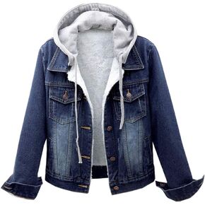 LifeShe Women's Winter Detachable Hoodie Sherpa Fur Fleece Lined Denim Jean Trucker Jacket Coat