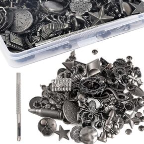 Notgia 70Sets Assorted Conchos Mixed Antique Silver Color Studs Spikes and Studs Rivets Leather Craft Accessories for Decorate Belts Handbags Wallets Dog Collars Shoes Clothing Bracelets Chokers Bags