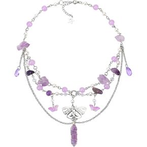 MOSTORY Fairy Ren Faire Necklace - Purple Layered Beaded Necklaces for Women Crystal Charm Necklace for Renaissance Ren Faire Fairycore Aesthetic Elf Cosplay Photo Shoot Halloween