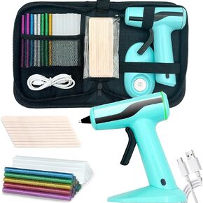 Cordless Hot Glue Gun, Rechargeable Hot Melt Glue Gun 2Ah Built-in Battery Smart Power-Off, Mini Glue Gun Kit with 30pcs Premium Glue Sticks, 10pcs Wood Craft Sticks, Case for DIY, Arts&Crafts in Saudi Arabia