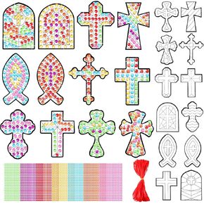 36 Sets Spring Arts Crafts DIY Spring Suncatcher Ornament Kits Butterfly Flower Gem Diamond Art Craft with Gemstone Stickers and Ribbons for Home Party Decor School Classroom Activities