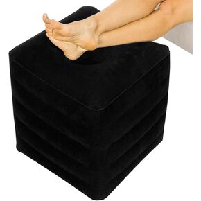 Inflatable Ottoman Travel Foot Rest - Foot Pillow for Office Desk, Car, Chair, Airplane - Leg Elevation Cushion with Bag and Hand Pump - for Kids, Adults - Adjust Height and Firmness