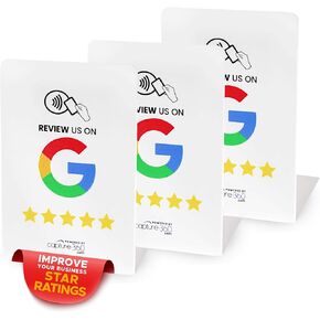 NFC Digital Business Google Review Stand مجموعة تعليقات مع تقنية بنقرة واحدة، إعداد مبسط للمسح السريع، سهل الاستخدام، مثالي للمقاهي، البيع بالتجزئة، الصالونات، الفنادق - أسود، حزمة من 1
