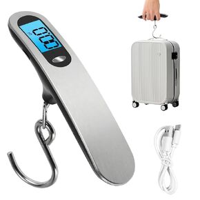 ميزان الأمتعة، مقياس وزن حقيبة السفر الرقمي المحمول 2.0 الجديد مع شحن USB، ميزان الأمتعة 110 رطل/50 كجم مع خطاف، مقياس السفر للسفر والمنزل والخارج