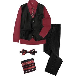 A&J DESIGN Boys 6-Piece Formal Suit Vest and Pant Set with Dress Shirts, Vest, Pants, Tie, Bowtie and Pocket Square