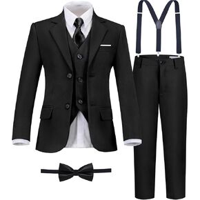Boys Suit Kids Tuxedo Suits for Boys Adjustable Waist Vest Pants Suspenders Set Wedding Christmas Outfits