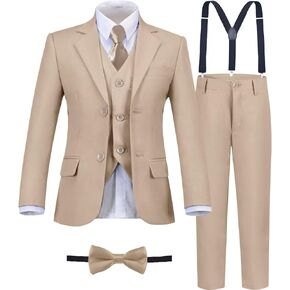 Boys Suit Kids Tuxedo Suits for Boys Adjustable Waist Vest Pants Suspenders Set Wedding Christmas Outfits