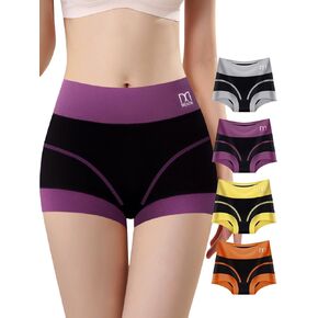 Boy Shorts Underwear for Women - High Waisted Cotton Boxers Briefs Sleep Stretch Panties 4 Pack