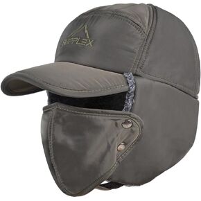 Mens Winter Trapper Hat - Russian Hat with Ear Flaps and Face Mask, Snow Hat with Visor, Warm Baseball Caps for Men Women