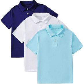 SweatyRocks Boy's 3 Pack Golf Shirts Collared Button Front Tennis Shirt Short Sleeve Work T-Shirt
