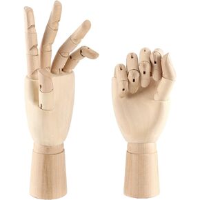 JOIKIT 2 Pack 12 Inches Wood Art Mannequin Hand, Left and Right Wooden Manikin Hand, Wooden Artist Hand Model with Flexible Moveable Fingers for Drawing, Sketching, Painting